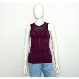 Athleta Oxygen Tank Top Womens XS Mulberry Seamless Laser Cut Mesh Crew Neck